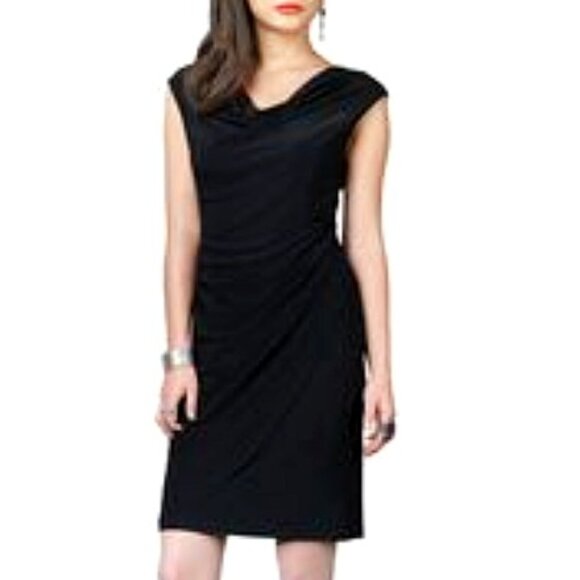 Evan-Picone Women's Classic Black Cap Sleeves Drape Neckline Cocktail Dress Sz 8 - Picture 1 of 13